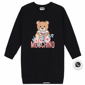 Moschino Teen Girl’s Graphic Black Sweatshirt Dress Teddy Bear and Roses size 10